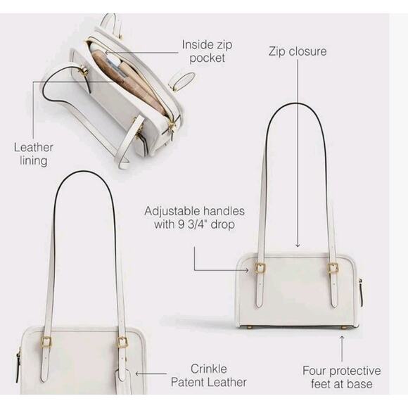 NWT Coach Originals Swing Zip Bag 20 Brass/Chalk White Crinkle Patent Leather - Picture 3 of 6